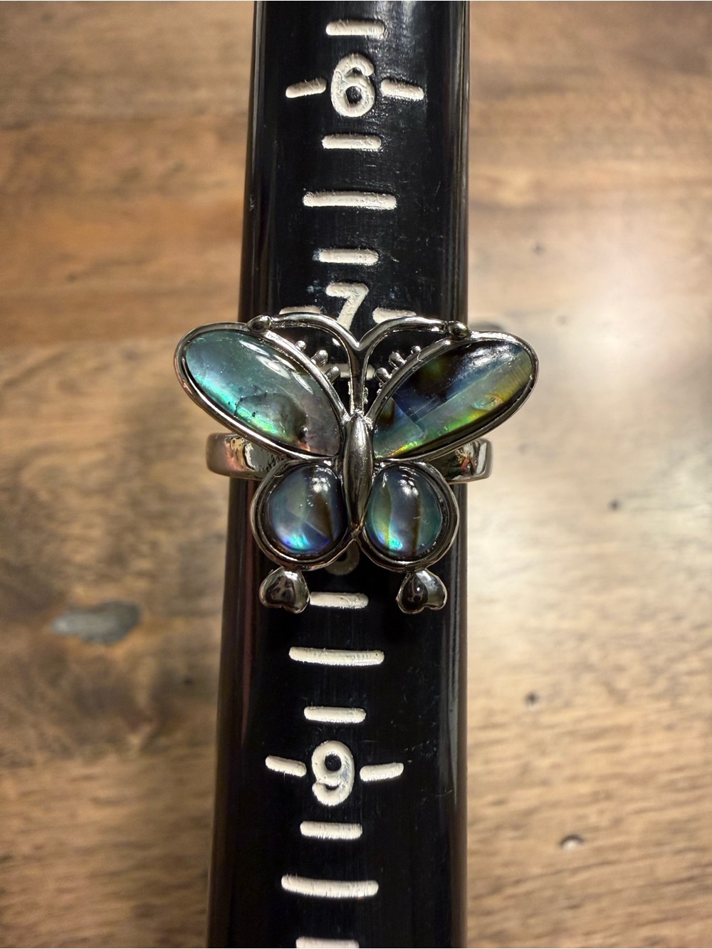 ✨ New Beautiful Abalone Butterfly Silver Tone Adjustable Ring